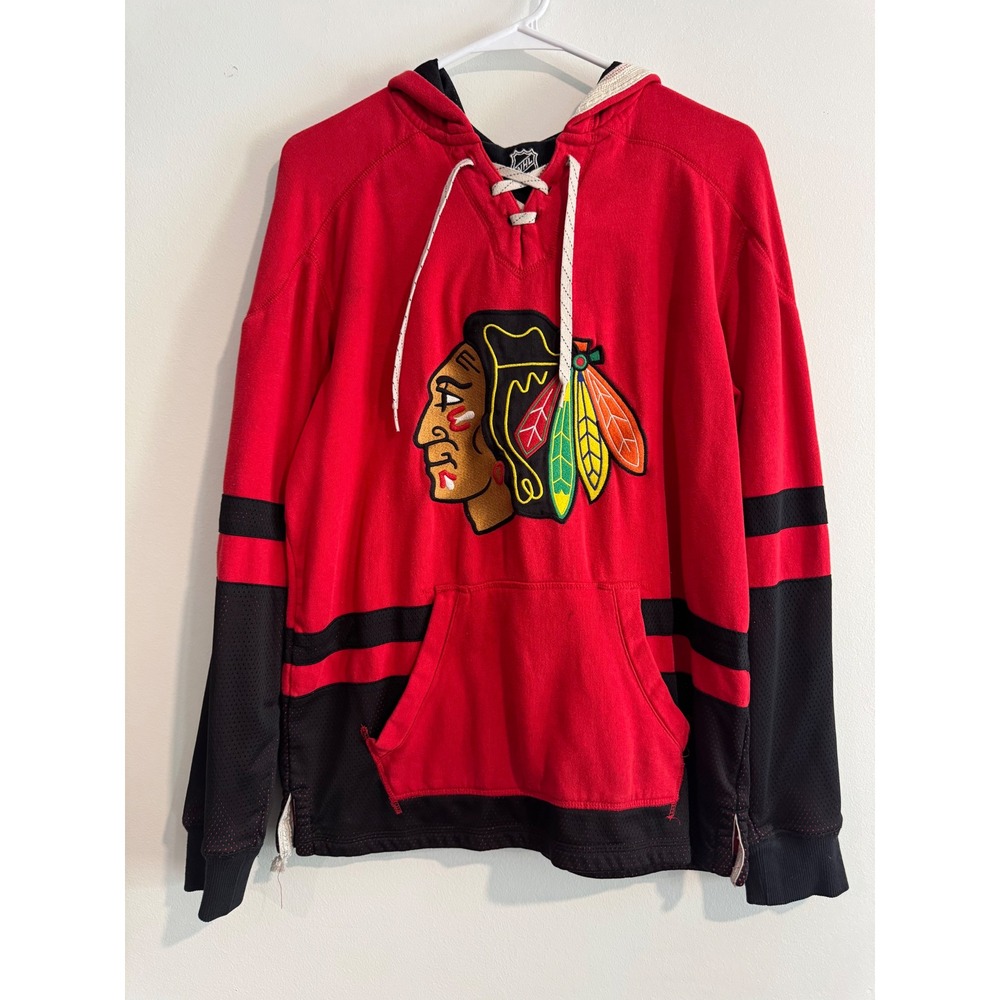 CCM Chicago Blackhawks NHL Hoodie Mens Small Red Lace Up Jersey Style vintage